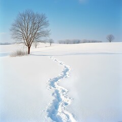 Obraz premium Footprints in Snow Leading Across Quiet White Field