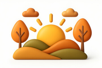 Colorful landscape with trees and sun illustration.