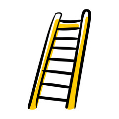 Simple yellow ladder drawn in a minimalist style on white background  