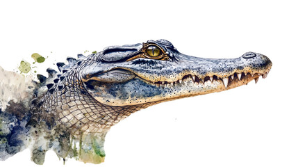 Obraz premium Captivating watercolor portrait of an alligator, showcasing its unique texture