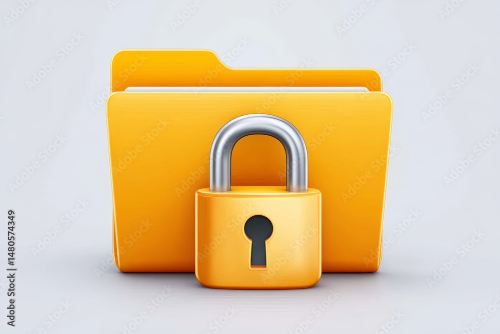 Poster secure folder icon - yellow folder icon with a padlock, symbolizing data protection and security