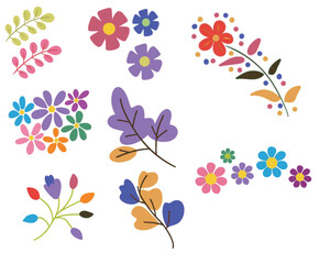 Flower set colorful flowers displayed against a clean white background.  