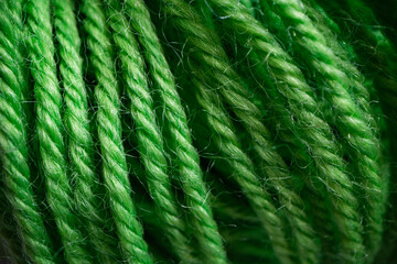 Closeup of green yarn textured background