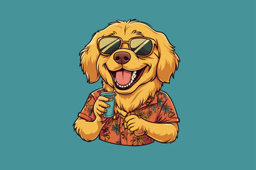 Summer Vibes: Cartoon Dog in Sunglasses with Drink