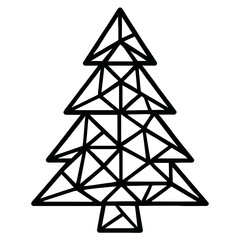 Black and White Illustration of a Geometric Christmas Tree - Graphic Element for Holidays, Season, or Design Themes