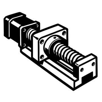Black and White Illustration of a Lead Screw Linear Actuator - Graphic Element for Technology, Engineering, or Design Themes