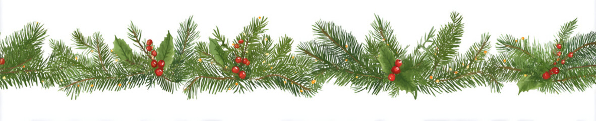 Festive Christmas greeting with ornaments and greenery on a red background