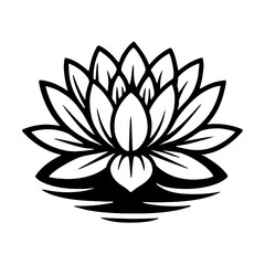 Black and White Illustration of a Lotus Flower on Water - Graphic Element for Nature, Symbolism, or Design Themes