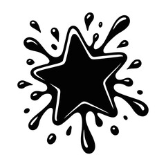 Obraz premium Black and White Star Shape Illustration with Ink or Paint Splatters - Graphic Element for Design or Creative Themes