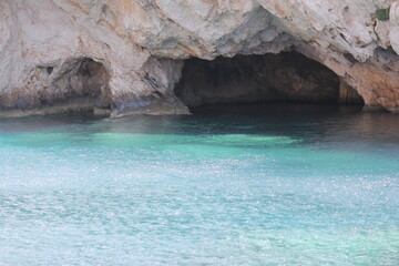 Zakyinthos zante, coastline roacks and cliff from boat