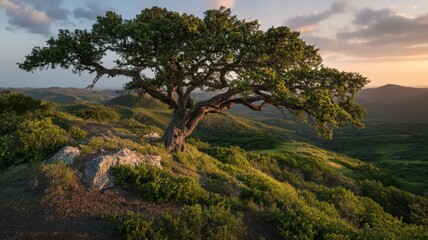 Obraz premium Expansive Green Hill Landscape at Sunset