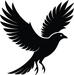 Black silhouette of a raven in flight