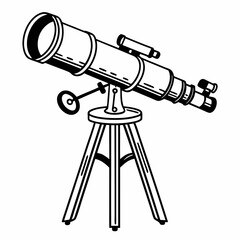 Detailed black and white illustration of a classic astronomical telescope