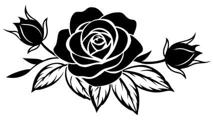 Elegant black and white rose floral design with leaves for decorative projects