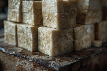 Artfully stacked tofu cubes in a minimalist composition, highlighting texture, balance, and plant-based simplicity - ideal for concepts of vegan cuisine, nutrition, and modern food styling.