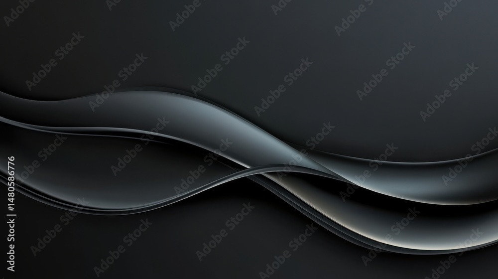 Aufkleber elegant black abstract background with smooth waves and silk-like texture, minimal gradient lighting