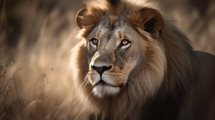 Obraz premium Majestic Lion in African Savanna. (1)