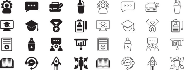 education and profession icon set. Essential Education and Communication Icons for Digital Learning and Professional Interaction