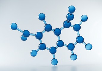 A blue molecule model against a light background close up