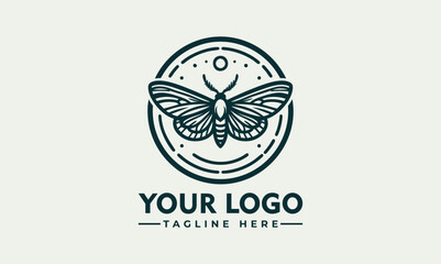 Symmetrical moth illustration with detailed wings enclosed in minimal circular frame. Nature concept
