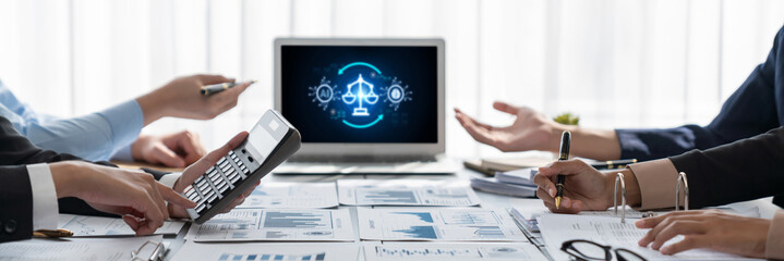 AI ethics responsibility standard law and rules on computer screen provide report of AI ethic...