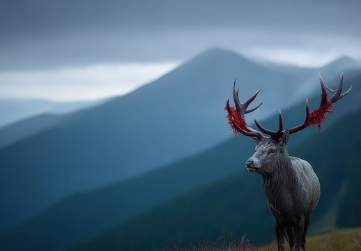 Against the backdrop of Buryatia's mountains and near the village of Arshan, in Tunka Valley, an adult maral deer was seen in a field