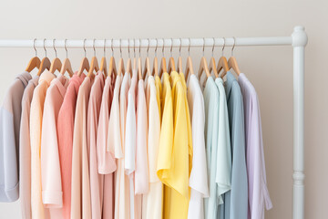 Minimalist Clothing Rack with Pastel and Neutral Garments