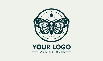 Symmetrical moth illustration with detailed wings enclosed in minimal circular frame. Nature concept
