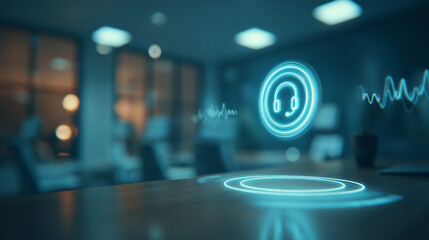 glowing phone icon in a modern office environment – ideal for technology blogs, business communication themes, digital service promotions, or contact page illustrations
