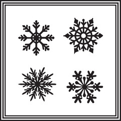 Minimal Snowflake Silhouette Set – 4 Simple Winter Ice Crystal Vector Icons, Clean Seasonal Clipart Bundle