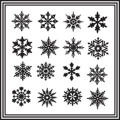 Detailed Snowflake Silhouette Collection &ndash; 16 Unique Winter Crystal Vector Icons, Decorative Seasonal Clipart Bundle
