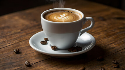 cup of coffee on wooden table