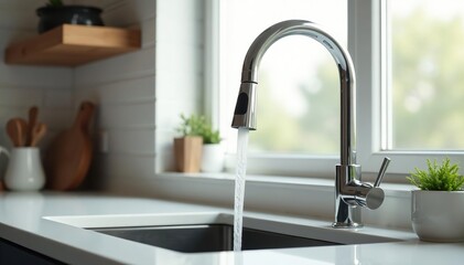 Modern kitchen faucet with sleek design and chrome finish, providing clean lines and elegant style , durable faucet, low-arc faucet, modern faucet