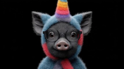This endearing pig, dressed in a unicorn mask featuring a horn, mane, and bright glasses, is paired with the statement I am so amazing