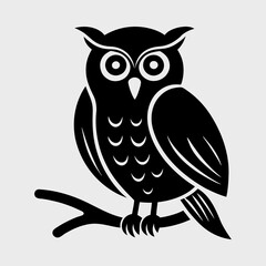 Obraz premium Owl Perched on a Tree Branch Silhouette Vector Illustration