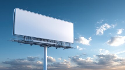 Fototapeta premium Billboard Mockup Against Blue Sky with Clouds at Sunset Low Angle Eye Level View for Advertising and Marketing Campaigns