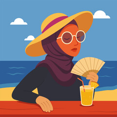 woman wearing hijab relaxing on the beach