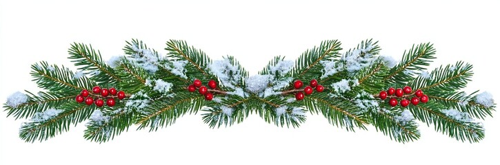 Majestic Christmas Border with Ornate Branches and Garlands in Winter Wonderland Scene, Perfect for Holiday Cards, Banners, Calendars, and Gift Packaging