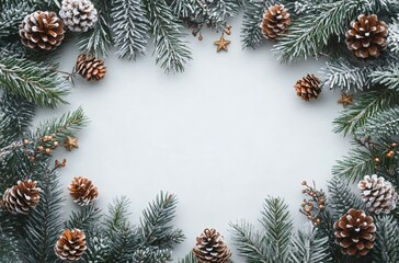 Minimal Flat Design Christmas Greeting Card Featuring Festive Fir Branches, Snowy Background, and New Year Symbol in a Clean and Simple Layout