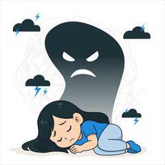 Illustration about depression or mental illness in a cute cartoon style