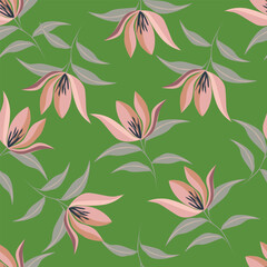 Beautiful Peonies. Seamless floral pattern. Flower Vintage background. Vector illustration. Gold foil and deep green. Template for textiles, wallpaper, paper.