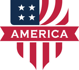 Patriotic America Emblem Shield Design|  America Text vector on white Background