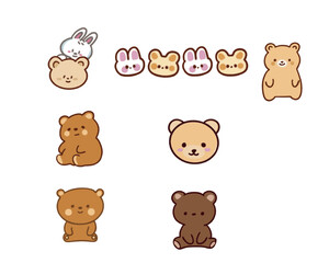  Cute bear  arranged on a plain white background, showcasing their playful designs.  