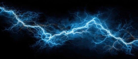 Fototapeta premium Electric Blue Lightning Strike Energy Discharge Power Surge Abstract Design on Black Background High Voltage Concept