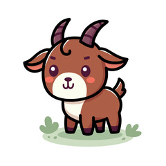 Cute Goat Illustration With a Playful Expression and Green Background