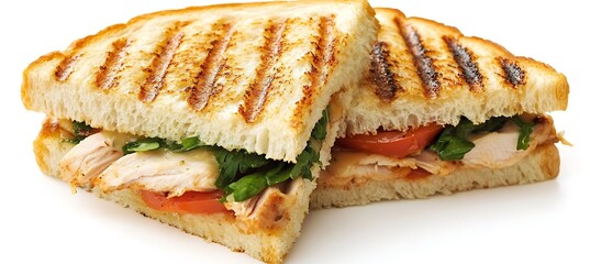 A perfectly toasted panini with melted cheese and grilled chicken