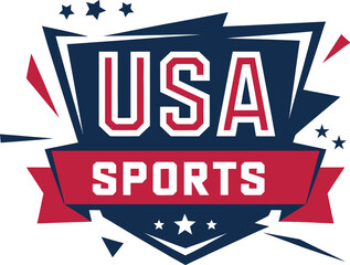 USA Sports Logo Badge Vector| Patriotic American Athletic Shield Design illustration on white background	