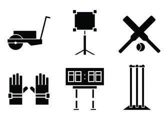 Cricket Field Elements Silhouette Including Sightscreen and Ball