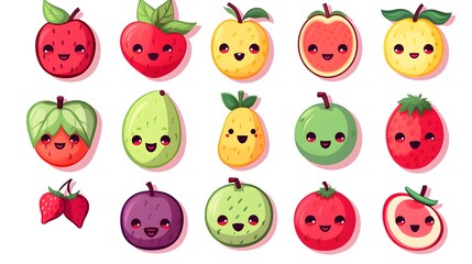 Fototapeta premium Colorful Collection of Cute Fruit Stickers for Creative Projects and Scrapbooking