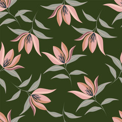 Elegant trendy vector ditsy floral seamless pattern design of beautiful abstract flowers and leaves. Foliage repeat texture background. Suitable for wallpaper, surface printing and textile
